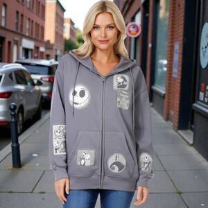 Disney Nightmare Before Christmas Unisex XL Gray Full Zip Hoodie New Gift